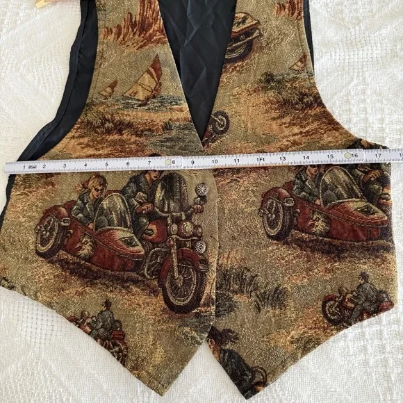 Vintage 80s Tapestry Vest Academia Motorcycle Boho Edwardian - Picture 15 of 16